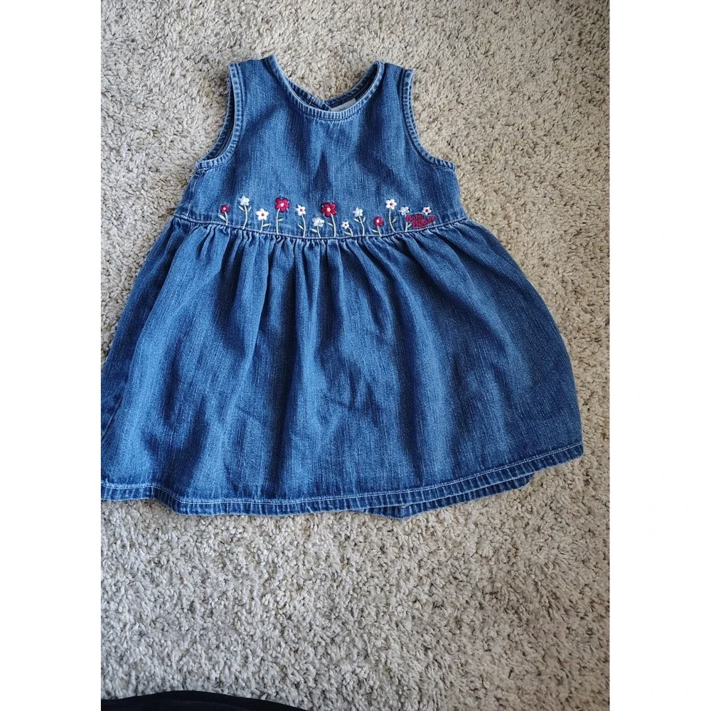 Vintage 90s Y2K Baby B'Gosh Floral Denim Dress Girls 24 Months
